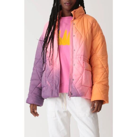 Electric & Rose Aiden Ombré Violet/Melon Quilted Puffer Jacket Womens XS New - Picture 1 of 16
